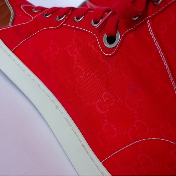 Men's Gucci Nylon High Red Brown Sz 9 G Fashion Shoe 283484 - Picture 11 of 16